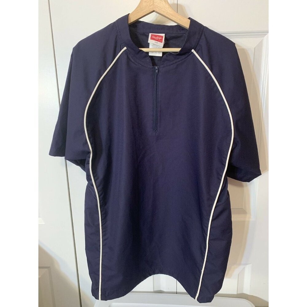 Rawlings 1/4 Zip Men’s‎ Sz M Windbreaker Pullover T Shirt Blue White